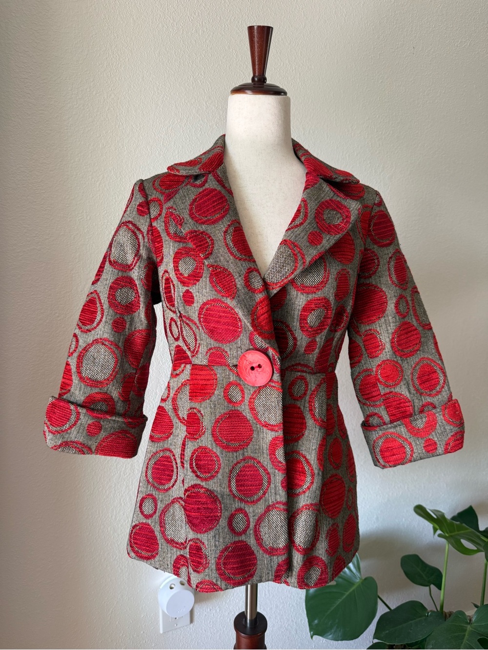 Vintage 3 Sisters Red Circle-Print Jacket NWOT
